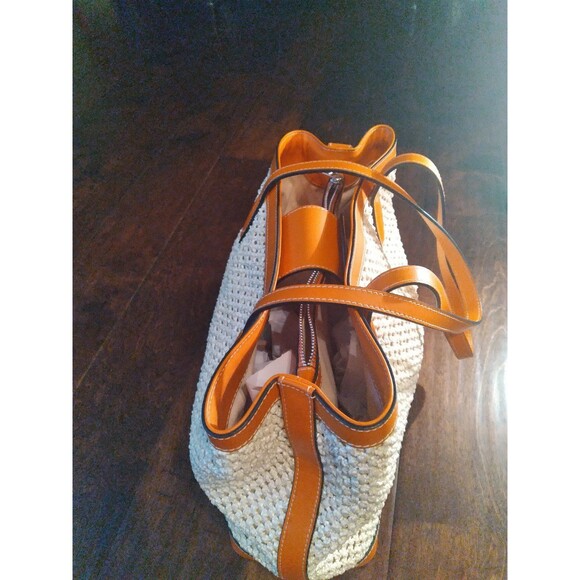 Woven Tote Bag, Tan Leather Trim, Stylish Handbag, Beach Bag‎ - Picture 7 of 7